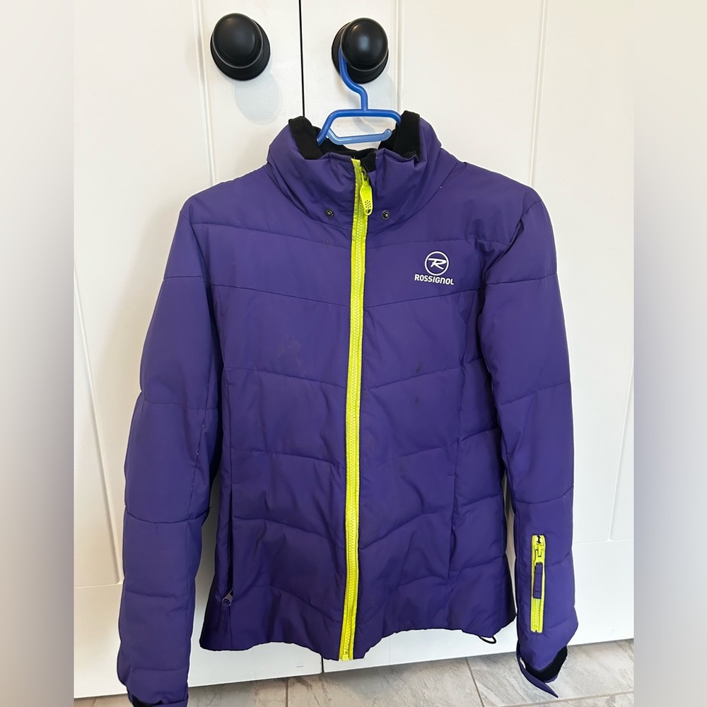 Rossignol Kids Snow Jacket in Violet with Bright Yellow Zipper